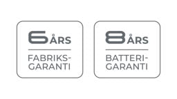 6 års fabriksgaranti og 8 års batterigaranti